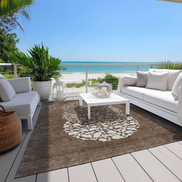 Homeroots 3' Beige Tan And Taupe Abstract Washable Area Rug For Indoor And Outdoor High Traffic Spaces 3' X 5' Polyester 579799