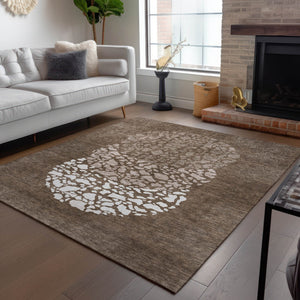 Homeroots 3' Beige Tan And Taupe Abstract Washable Area Rug For Indoor And Outdoor High Traffic Spaces 3' X 5' Polyester 579799