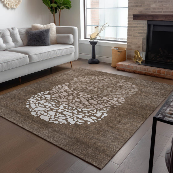 Homeroots 3' Beige Tan And Taupe Abstract Washable Area Rug For Indoor And Outdoor High Traffic Spaces 3' X 5' Polyester 579799