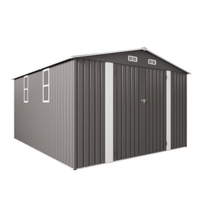 English Elm 10x12ft Galvanized Steel Outdoor Storage Shed with Vented Windows and Lockable Doors W3213S00002