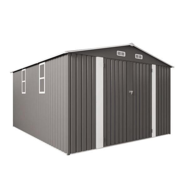 English Elm 10x12ft Galvanized Steel Outdoor Storage Shed with Vented Windows and Lockable Doors W3213S00002