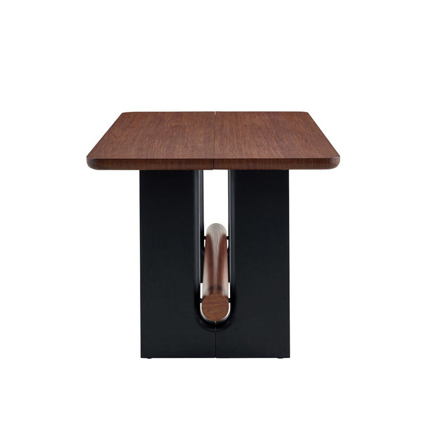 English Elm All-mdf Walnut Top Dining Table Seats Four with Matte Black Base for Small Spaces W3875S00025