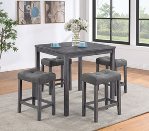 English Elm Lucenzo Counter Height Pub Set Distressed Wood Table with Tufted Linen Stools Gray B2749P413176