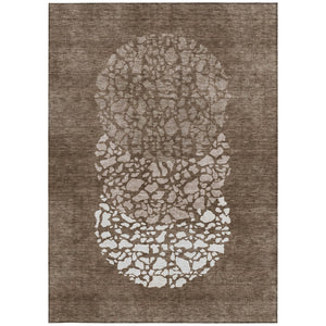 Homeroots 3' Beige Tan And Taupe Abstract Washable Area Rug For Indoor And Outdoor High Traffic Spaces 5' X 8' Polyester 579800