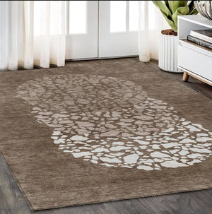 Homeroots 3' Beige Tan And Taupe Abstract Washable Area Rug For Indoor And Outdoor High Traffic Spaces 5' X 8' Polyester 579800