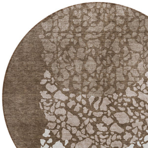 Homeroots 3' Beige Tan And Taupe Abstract Washable Area Rug For Indoor And Outdoor High Traffic Spaces 8' Round Polyester 579801