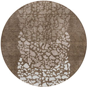 Homeroots 3' Beige Tan And Taupe Abstract Washable Area Rug For Indoor And Outdoor High Traffic Spaces 8' Round Polyester 579801