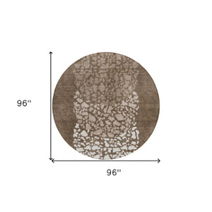 Homeroots 3' Beige Tan And Taupe Abstract Washable Area Rug For Indoor And Outdoor High Traffic Spaces 8' Round Polyester 579801