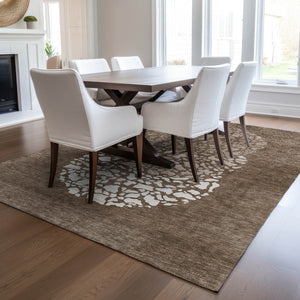 Homeroots 3' Beige Tan And Taupe Abstract Washable Area Rug For Indoor And Outdoor High Traffic Spaces 8' X 10' Polyester 579802