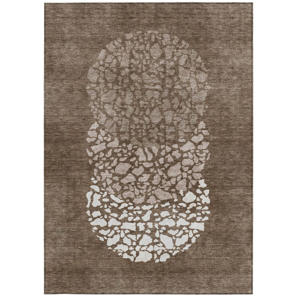 Homeroots 3' Beige Tan And Taupe Abstract Washable Area Rug For Indoor And Outdoor High Traffic Spaces 9' X 12' Polyester 579803