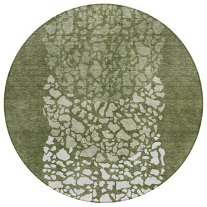HomeRoots 5' Abstract Olive Green Area Rug – Stylish, Washable Indoor/Outdoor Design for High-Traffic Spaces 8' Round 579813