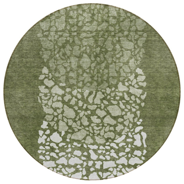 HomeRoots 5' Abstract Olive Green Area Rug – Stylish, Washable Indoor/Outdoor Design for High-Traffic Spaces 8' Round 579813
