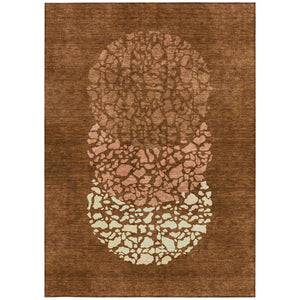 Homeroots 3' Beige Tan And Taupe Abstract Washable Area Rug For Indoor And Outdoor High Traffic Spaces 5' X 8' Polyester 579818