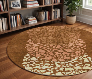 Homeroots 3' Beige Tan And Taupe Abstract Washable Area Rug For Indoor And Outdoor High Traffic Spaces 8' Round Polyester 579819