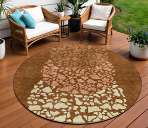 Homeroots 3' Beige Tan And Taupe Abstract Washable Area Rug For Indoor And Outdoor High Traffic Spaces 8' Round Polyester 579819