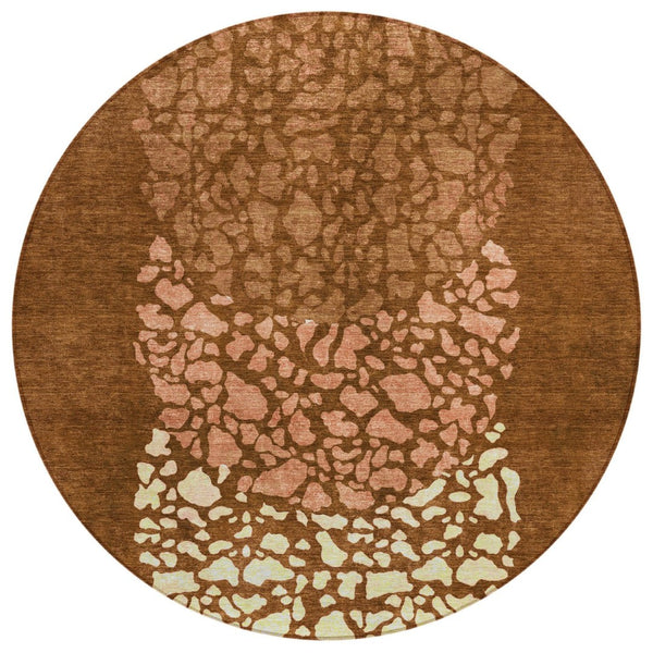 HomeRoots 5' Orange Terra Cotta and Ivory Abstract Area Rug – Stylish, Washable, Durable for Indoor/Outdoor Use 8' Round 579819