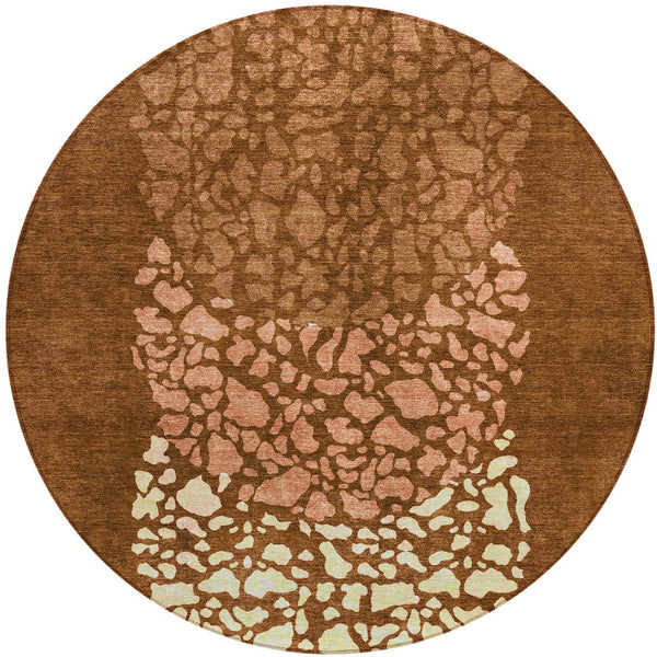 Homeroots 3' Beige Tan And Taupe Abstract Washable Area Rug For Indoor And Outdoor High Traffic Spaces 8' Round Polyester 579819