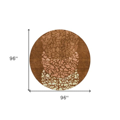 Homeroots 3' Beige Tan And Taupe Abstract Washable Area Rug For Indoor And Outdoor High Traffic Spaces 8' Round Polyester 579819