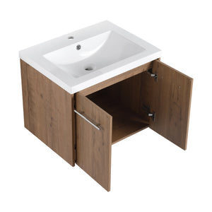 English Elm 24 Inch Floating Bathroom Vanity with Resin Sink, Soft-Close Doors, Wall-Mounted Storage, Modern Compact Design W999P188185