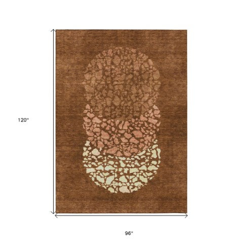 Homeroots 3' Beige Tan And Taupe Abstract Washable Area Rug For Indoor And Outdoor High Traffic Spaces 8' X 10' Polyester 579820