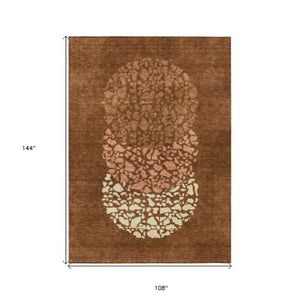 Homeroots 3' Beige Tan And Taupe Abstract Washable Area Rug For Indoor And Outdoor High Traffic Spaces 9' X 12' Polyester 579821