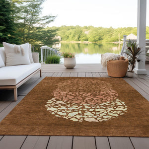 Homeroots 3' Beige Tan And Taupe Abstract Washable Area Rug For Indoor And Outdoor High Traffic Spaces 9' X 12' Polyester 579821