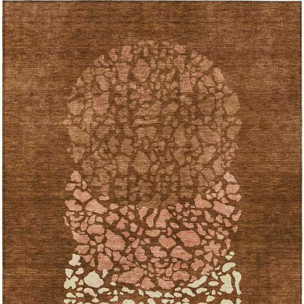 Homeroots 3' Beige Tan And Taupe Abstract Washable Area Rug For Indoor And Outdoor High Traffic Spaces 9' X 12' Polyester 579821