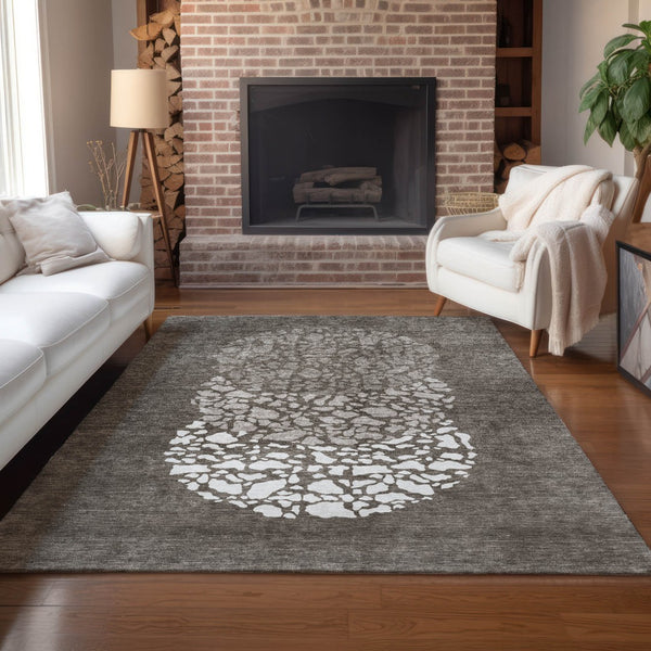 Homeroots 3' Beige Tan And Taupe Abstract Washable Area Rug For Indoor And Outdoor High Traffic Spaces 3' X 5' Polyester 579823