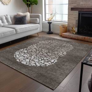 Homeroots 3' Beige Tan And Taupe Abstract Washable Area Rug For Indoor And Outdoor High Traffic Spaces 3' X 5' Polyester 579823
