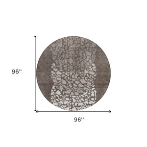 Homeroots 3' Beige Tan And Taupe Abstract Washable Area Rug For Indoor And Outdoor High Traffic Spaces 8' Round Polyester 579825