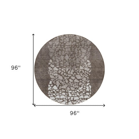 Homeroots 3' Beige Tan And Taupe Abstract Washable Area Rug For Indoor And Outdoor High Traffic Spaces 8' Round Polyester 579825