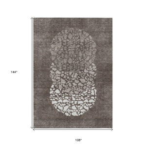 Homeroots 3' Beige Tan And Taupe Abstract Washable Area Rug For Indoor And Outdoor High Traffic Spaces 9' X 12' Polyester 579827