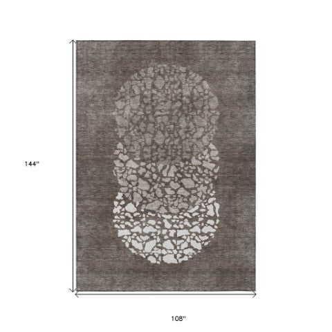 Homeroots 3' Beige Tan And Taupe Abstract Washable Area Rug For Indoor And Outdoor High Traffic Spaces 9' X 12' Polyester 579827