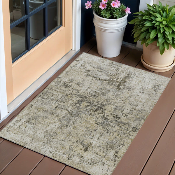 Homeroots 3' Abstract Taupe Beige And Gray Washable Area Rug For Indoor And Outdoor Spaces, Durable Design 3' X 5' Polyester 579829