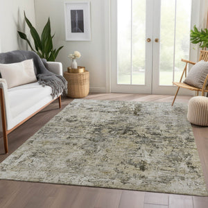 Homeroots 3' Abstract Taupe Beige And Gray Washable Area Rug For Indoor And Outdoor Spaces, Durable Design 3' X 5' Polyester 579829