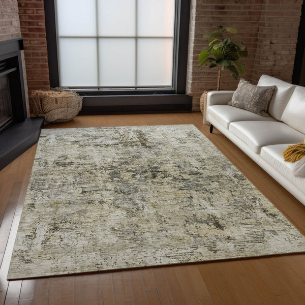Homeroots 3' Abstract Taupe Beige And Gray Washable Area Rug For Indoor And Outdoor Spaces, Durable Design 3' X 5' Polyester 579829