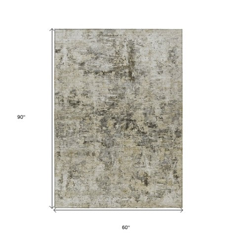 Homeroots 3' Abstract Taupe Beige And Gray Washable Area Rug For Indoor And Outdoor Spaces, Durable Design 5' X 8' Polyester 579830