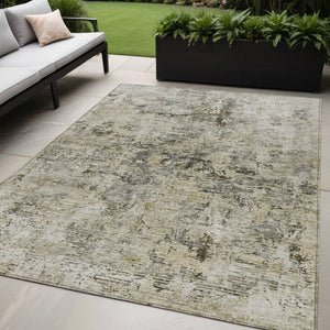 Homeroots 3' Abstract Taupe Beige And Gray Washable Area Rug For Indoor And Outdoor Spaces, Durable Design 5' X 8' Polyester 579830