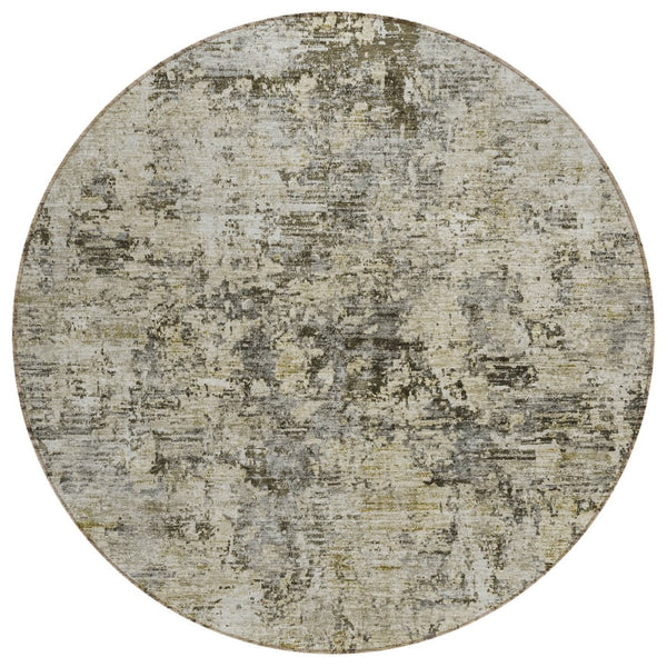 HomeRoots 5' Stylish Taupe Beige & Gray Abstract Area Rug - Washable, Durable for Indoor & Outdoor Use 8' Round 579831