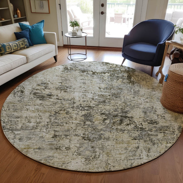 Homeroots 3' Abstract Taupe Beige And Gray Washable Area Rug For Indoor And Outdoor Spaces, Durable Design 8' Round Polyester 579831