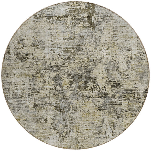 Homeroots 3' Abstract Taupe Beige And Gray Washable Area Rug For Indoor And Outdoor Spaces, Durable Design 8' Round Polyester 579831