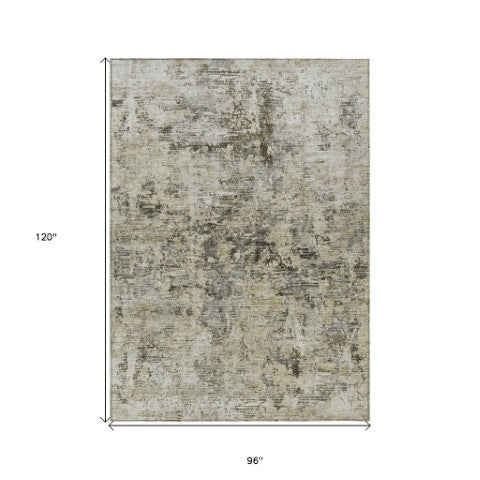 Homeroots 3' Abstract Taupe Beige And Gray Washable Area Rug For Indoor And Outdoor Spaces, Durable Design 8' X 10' Polyester 579832