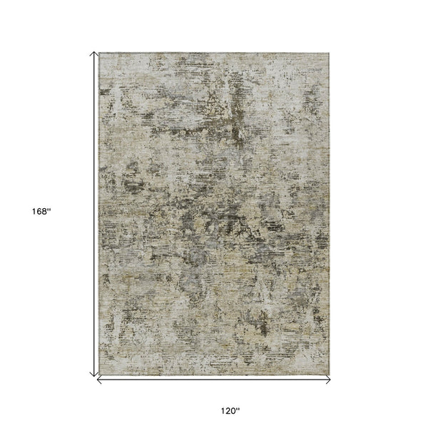 Homeroots 3' Abstract Taupe Beige And Gray Washable Area Rug For Indoor And Outdoor Spaces, Durable Design 10' X 14' Polyester 579834