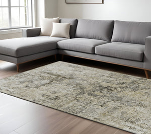 HomeRoots 5' Stylish Taupe Beige & Gray Abstract Area Rug - Washable, Durable for Indoor & Outdoor Use 10' X 14' 579834