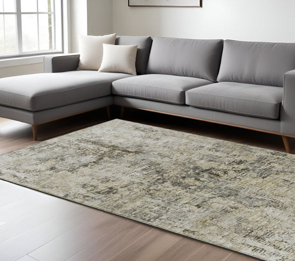 HomeRoots 5' Stylish Taupe Beige & Gray Abstract Area Rug - Washable, Durable for Indoor & Outdoor Use 10' X 14' 579834