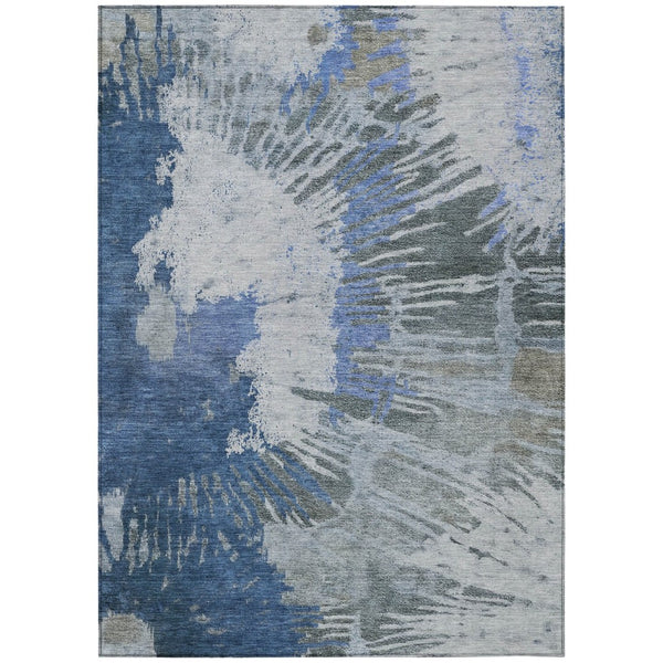 HomeRoots 5' Denim Blue and Navy Abstract Area Rug - Stylish, Washable, Durable for Indoor and Outdoor Use 5' X 8' 579836