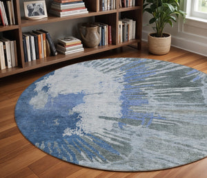 Homeroots 3' Denim Blue Abstract Area Rug – Stylish Washable Design For Indoor & Outdoor Spaces, Durable & Chic 8' Round Polyester 579837