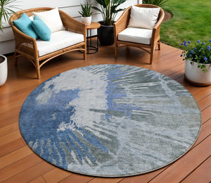 Homeroots 3' Denim Blue Abstract Area Rug – Stylish Washable Design For Indoor & Outdoor Spaces, Durable & Chic 8' Round Polyester 579837
