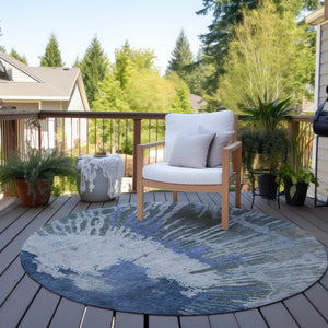 Homeroots 3' Denim Blue Abstract Area Rug – Stylish Washable Design For Indoor & Outdoor Spaces, Durable & Chic 8' Round Polyester 579837