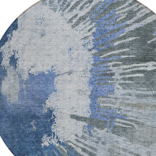 Homeroots 3' Denim Blue Abstract Area Rug – Stylish Washable Design For Indoor & Outdoor Spaces, Durable & Chic 8' Round Polyester 579837